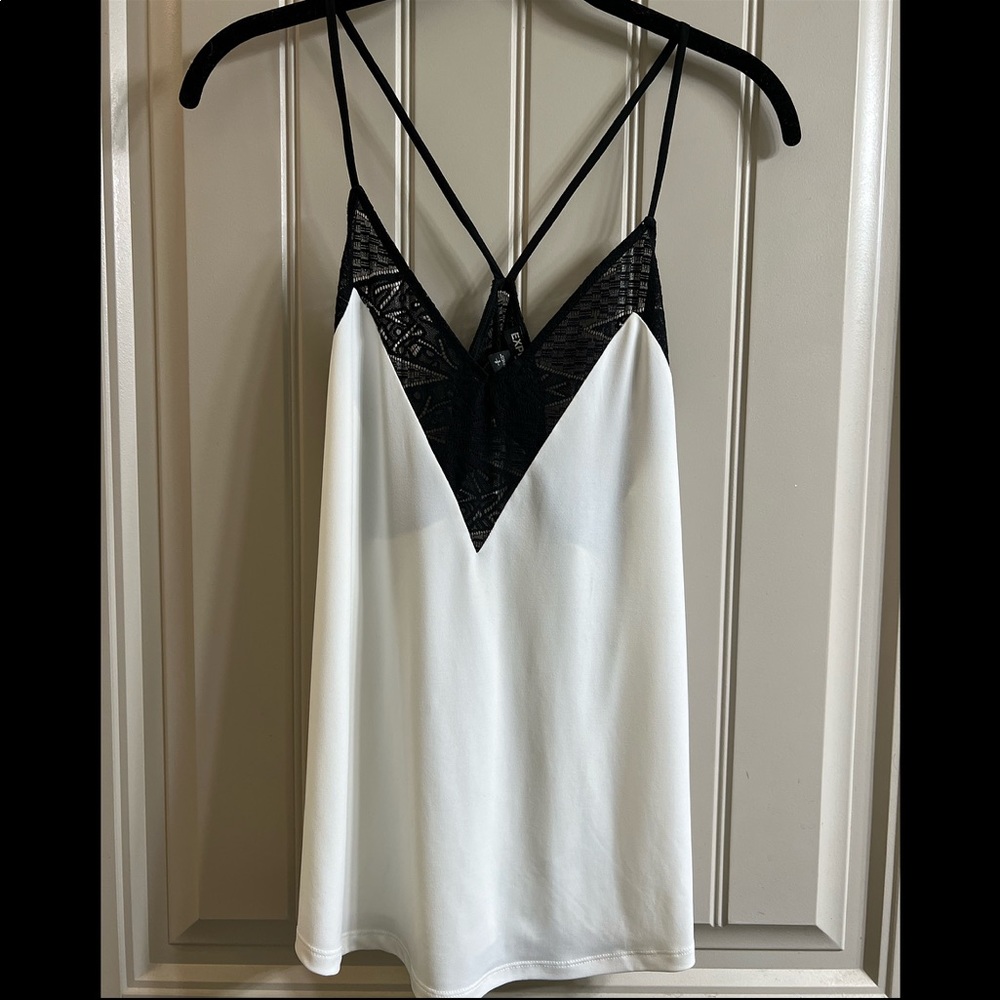 Express white and black lace tank top